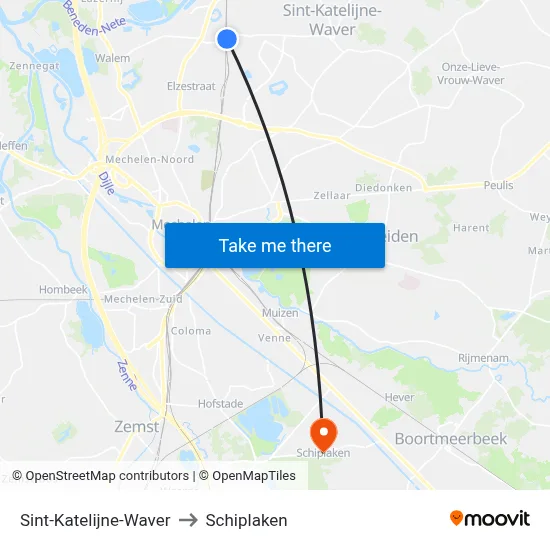 Sint-Katelijne-Waver to Schiplaken map