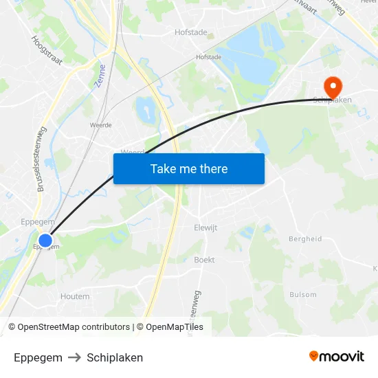 Eppegem to Schiplaken map