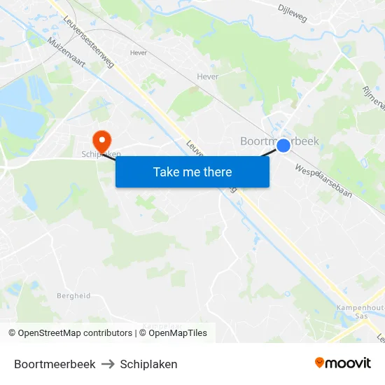 Boortmeerbeek to Schiplaken map