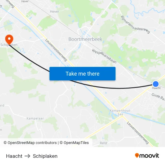 Haacht to Schiplaken map