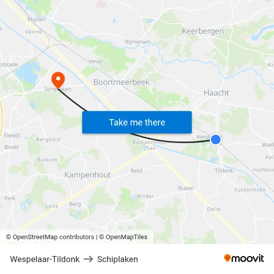 Wespelaar-Tildonk to Schiplaken map