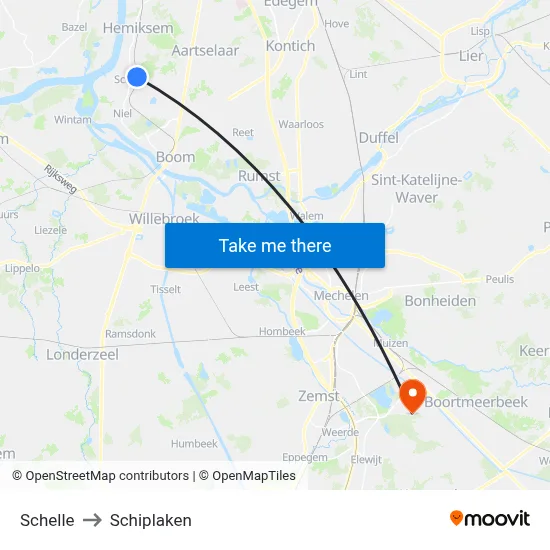 Schelle to Schiplaken map