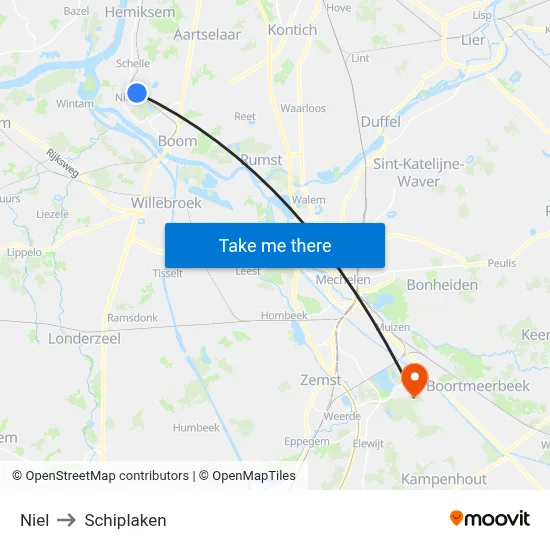 Niel to Schiplaken map