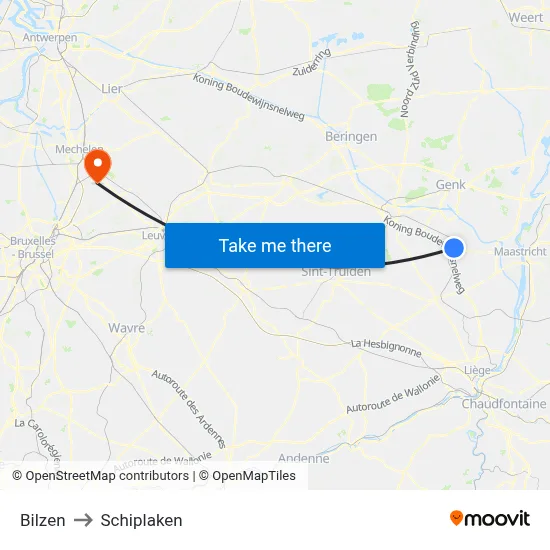 Bilzen to Schiplaken map