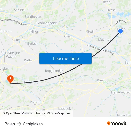 Balen to Schiplaken map