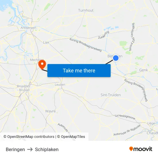Beringen to Schiplaken map