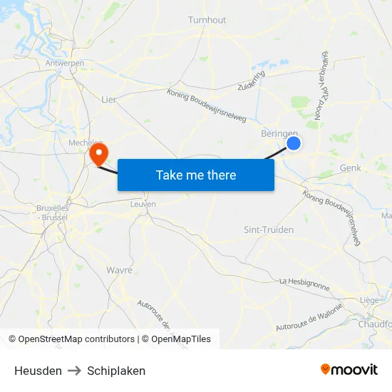 Heusden to Schiplaken map