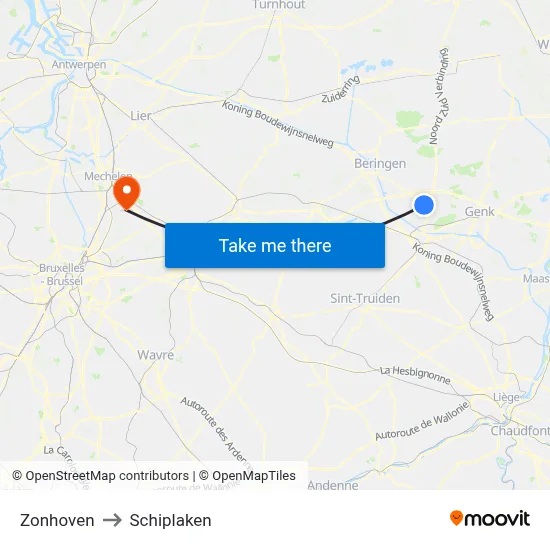 Zonhoven to Schiplaken map