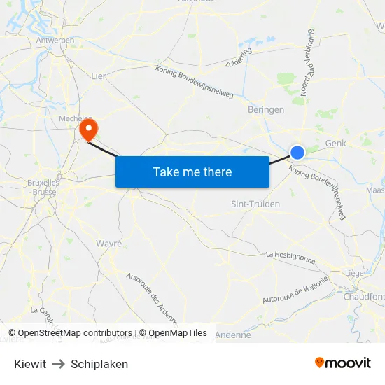 Kiewit to Schiplaken map