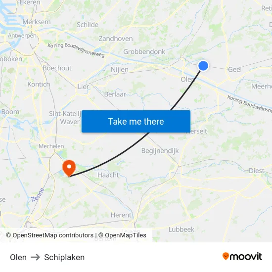 Olen to Schiplaken map