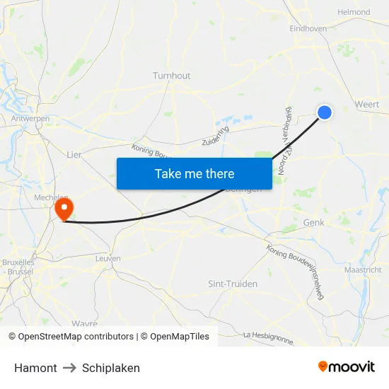 Hamont to Schiplaken map