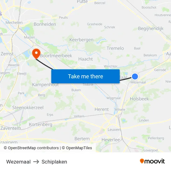 Wezemaal to Schiplaken map