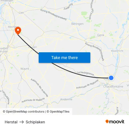 Herstal to Schiplaken map