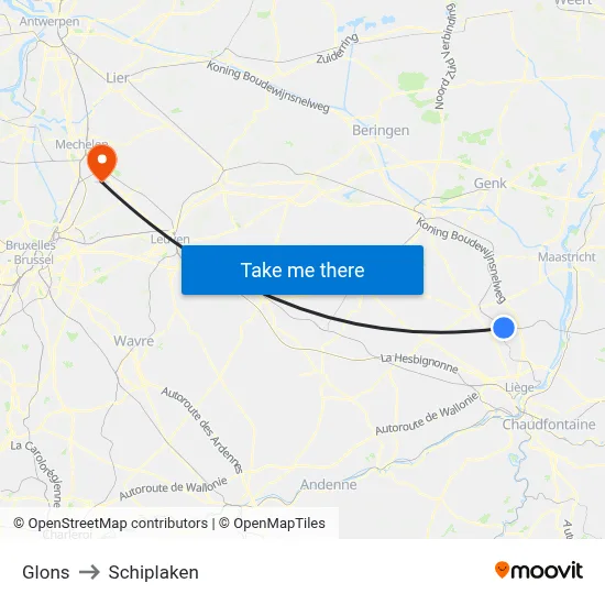 Glons to Schiplaken map