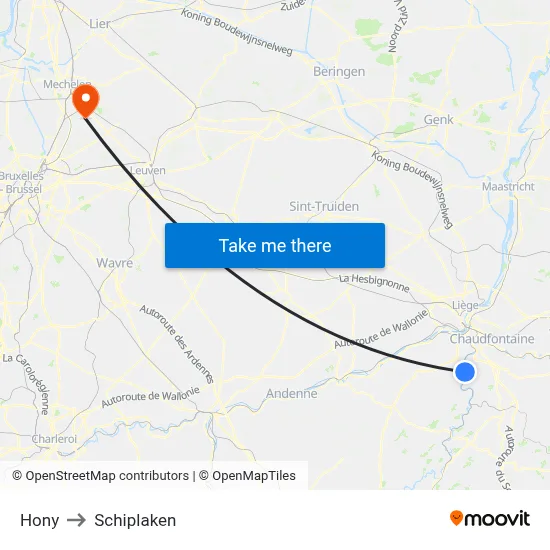 Hony to Schiplaken map