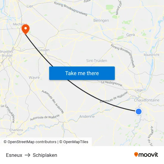 Esneux to Schiplaken map