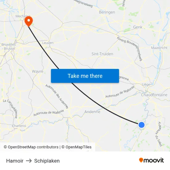 Hamoir to Schiplaken map