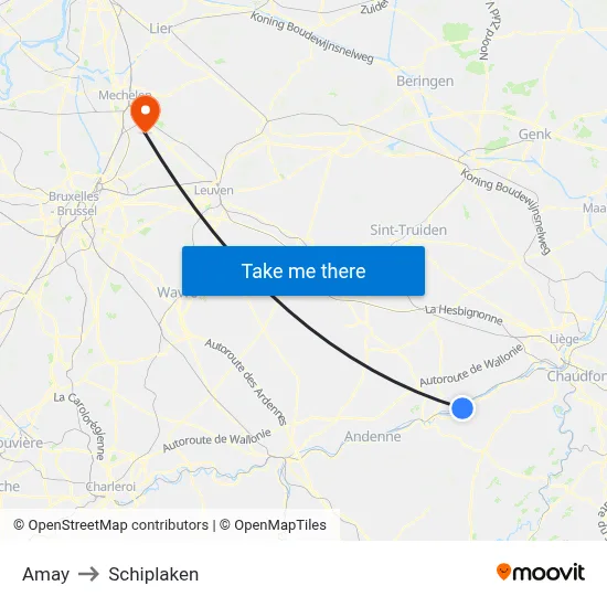 Amay to Schiplaken map