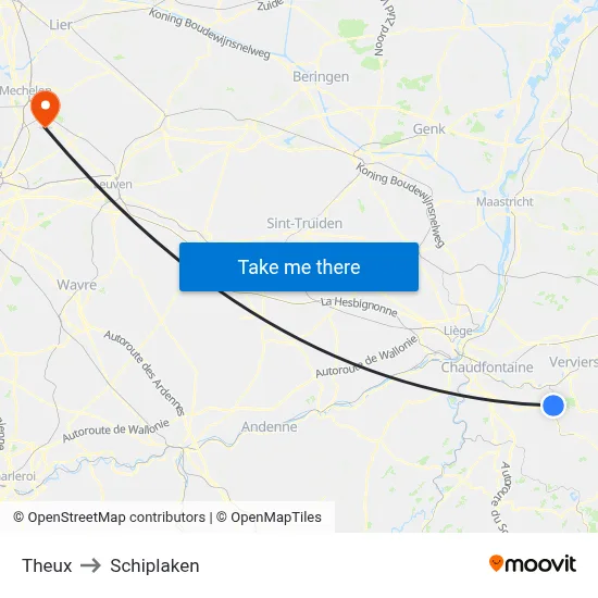 Theux to Schiplaken map