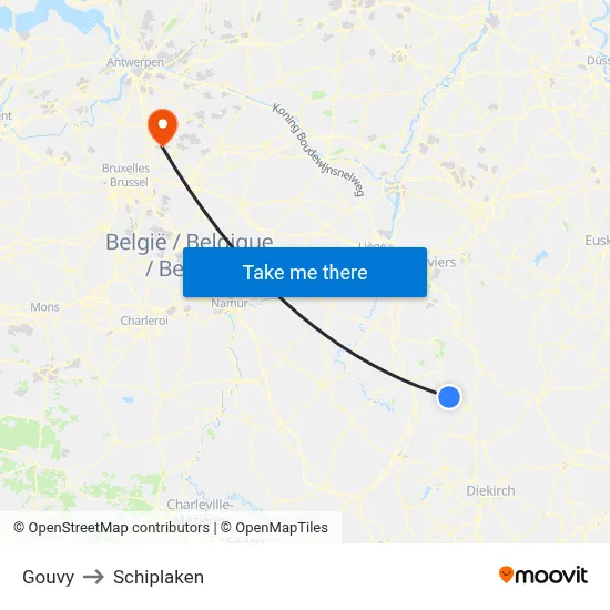 Gouvy to Schiplaken map