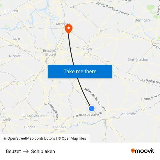 Beuzet to Schiplaken map