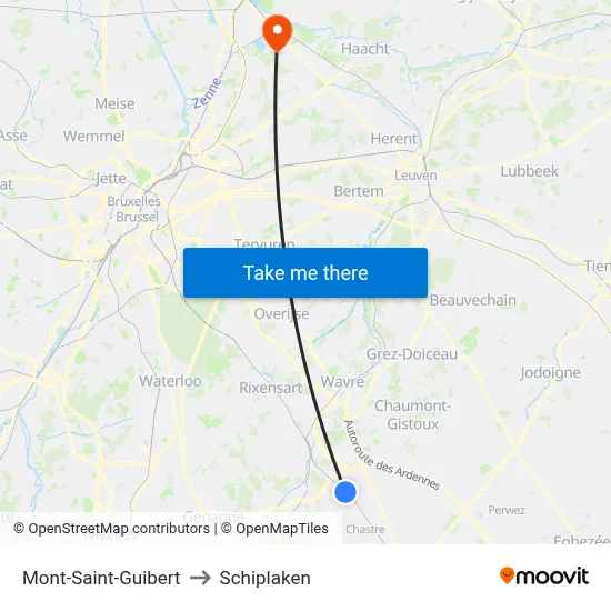 Mont-Saint-Guibert to Schiplaken map
