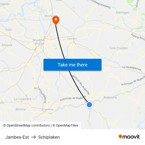 Jambes-Est to Schiplaken map