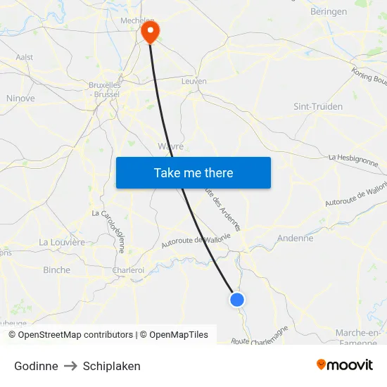 Godinne to Schiplaken map