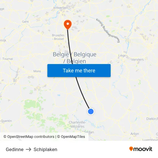 Gedinne to Schiplaken map