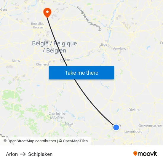 Arlon to Schiplaken map