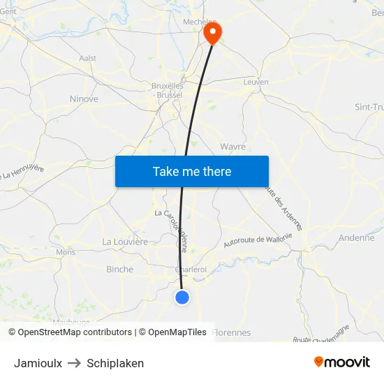 Jamioulx to Schiplaken map