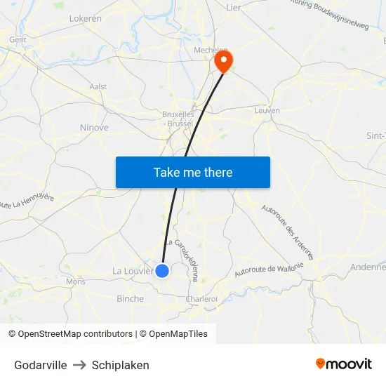 Godarville to Schiplaken map