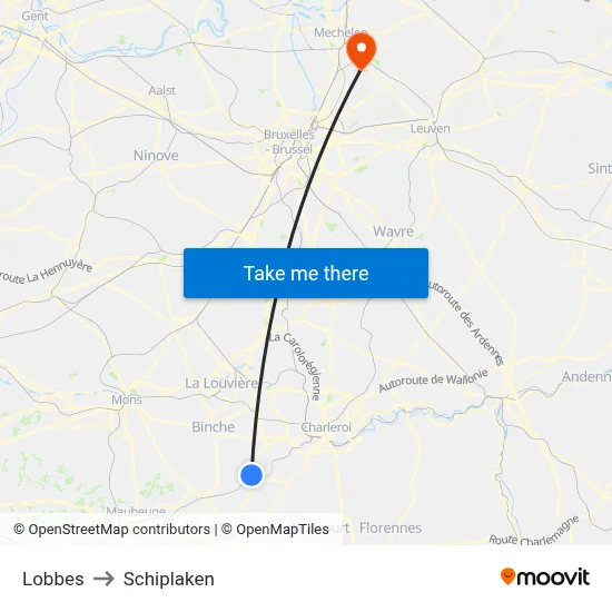 Lobbes to Schiplaken map