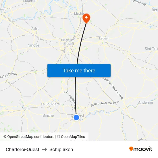 Charleroi-Ouest to Schiplaken map