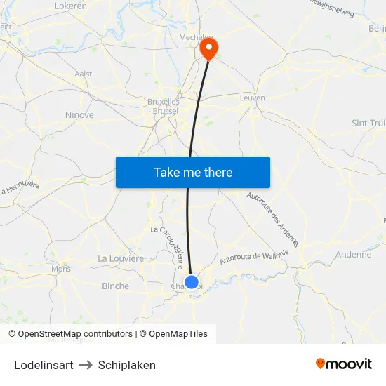 Lodelinsart to Schiplaken map
