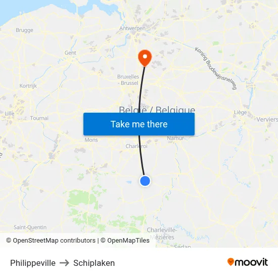 Philippeville to Schiplaken map