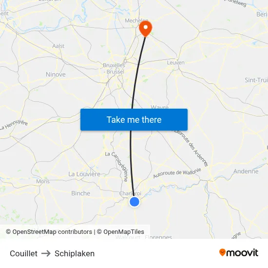 Couillet to Schiplaken map