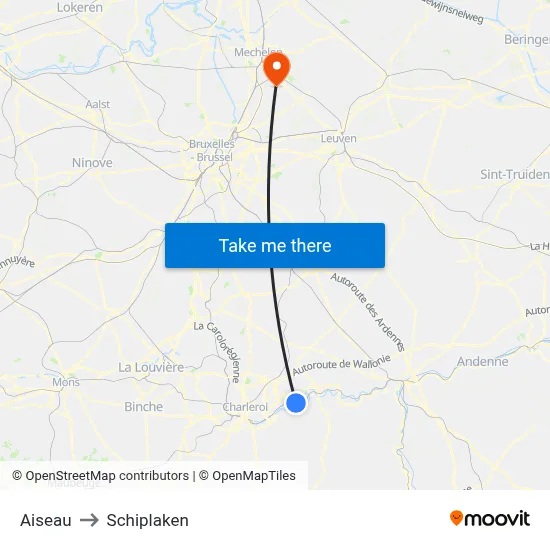 Aiseau to Schiplaken map