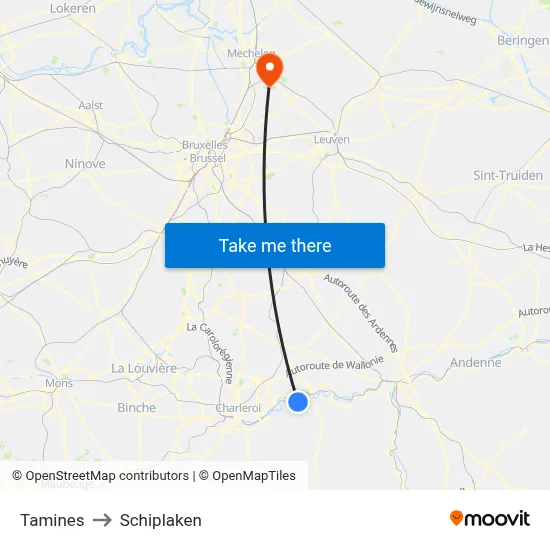 Tamines to Schiplaken map