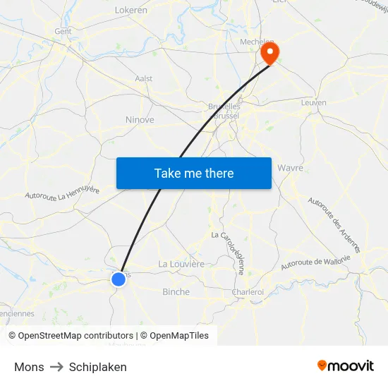 Mons to Schiplaken map