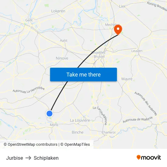 Jurbise to Schiplaken map