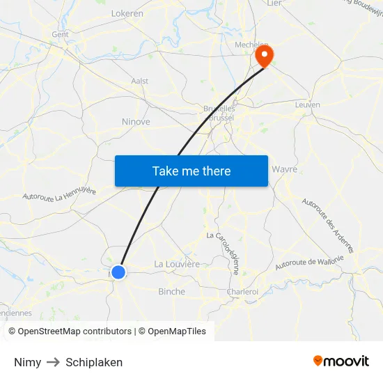 Nimy to Schiplaken map