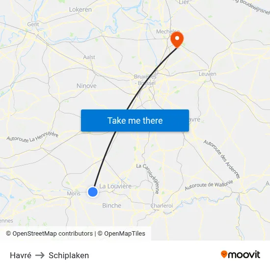 Havré to Schiplaken map