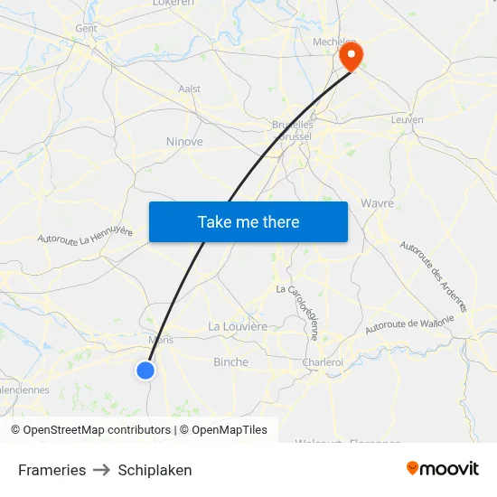 Frameries to Schiplaken map