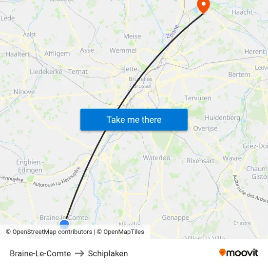 Braine-Le-Comte to Schiplaken map
