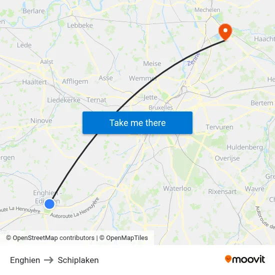 Enghien to Schiplaken map