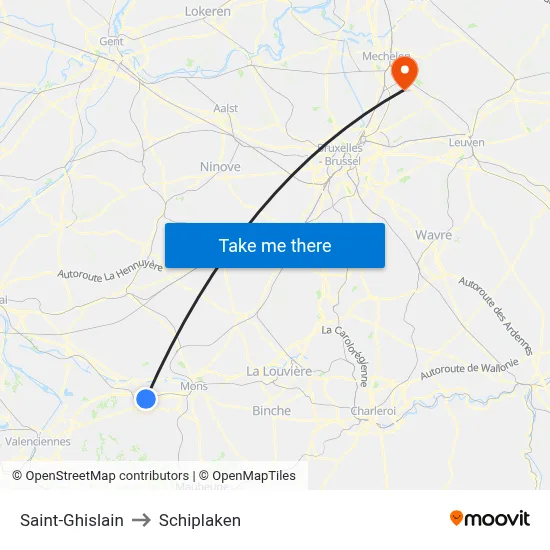 Saint-Ghislain to Schiplaken map