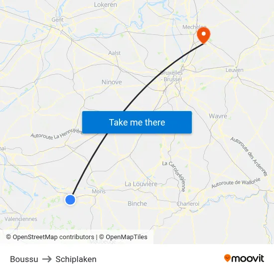 Boussu to Schiplaken map