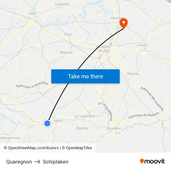 Quaregnon to Schiplaken map