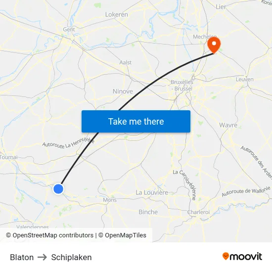 Blaton to Schiplaken map